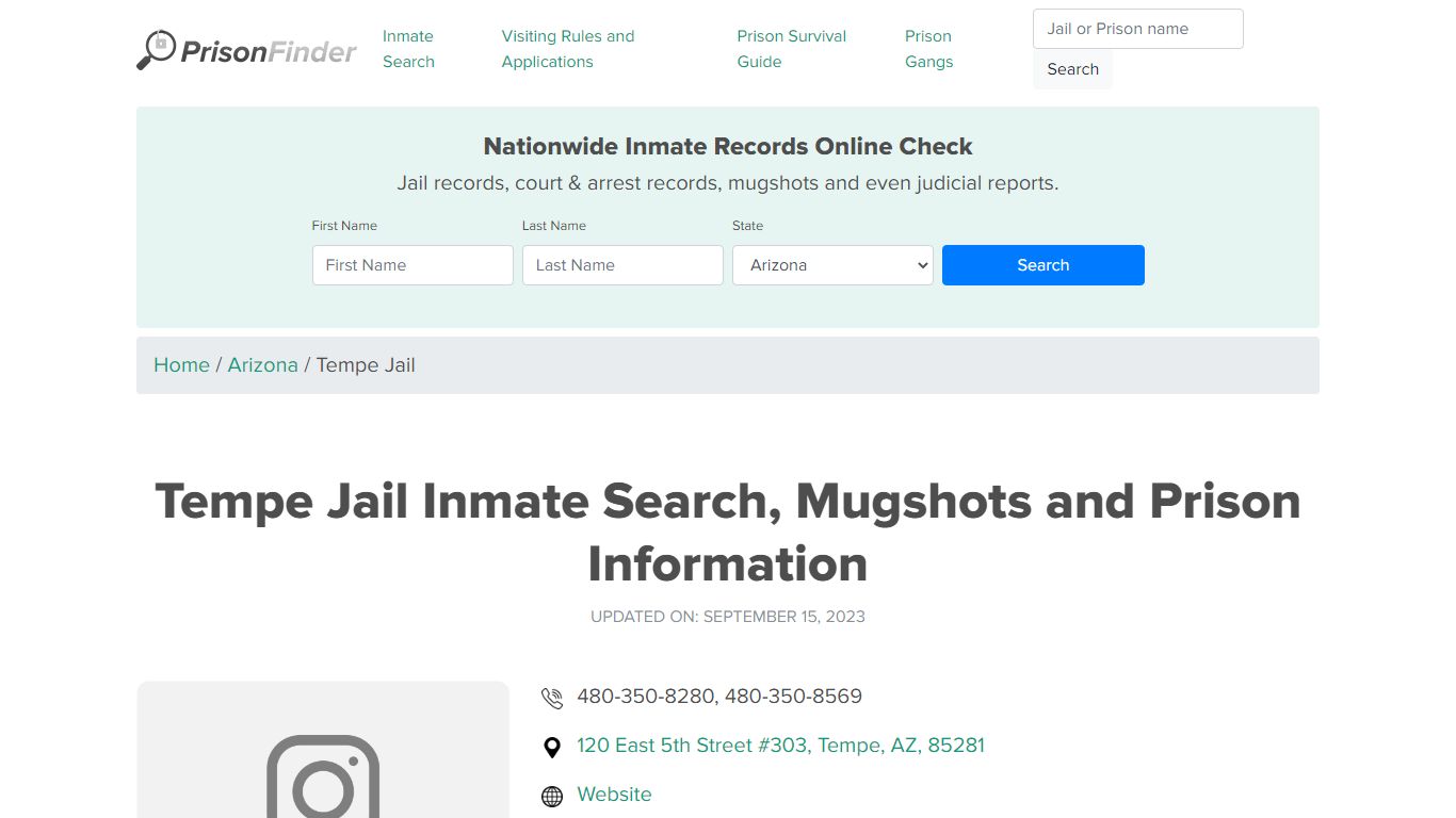 Tempe Jail Inmate Search, Mugshots and Prison Information